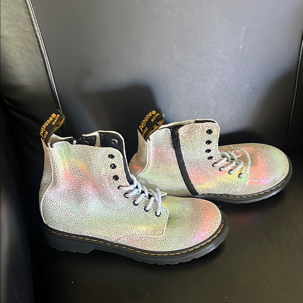 Doc Martins Iridescent Lace-Up Boots-NEW beautiful Boots-shimmer boots-quality